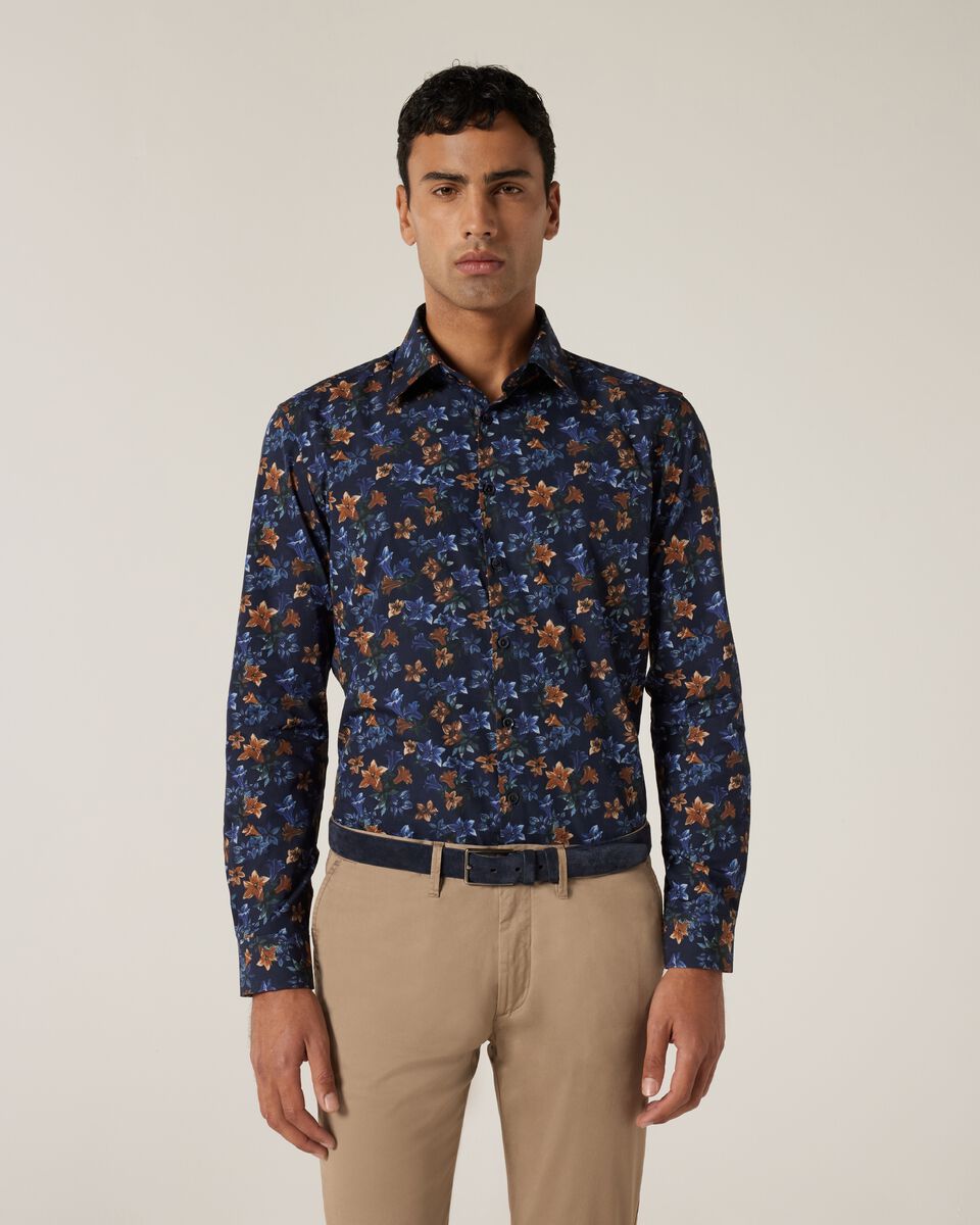 Slim Stretch Fit Premium Italian Floral Print Long Sleeve Shirt, , hi-res